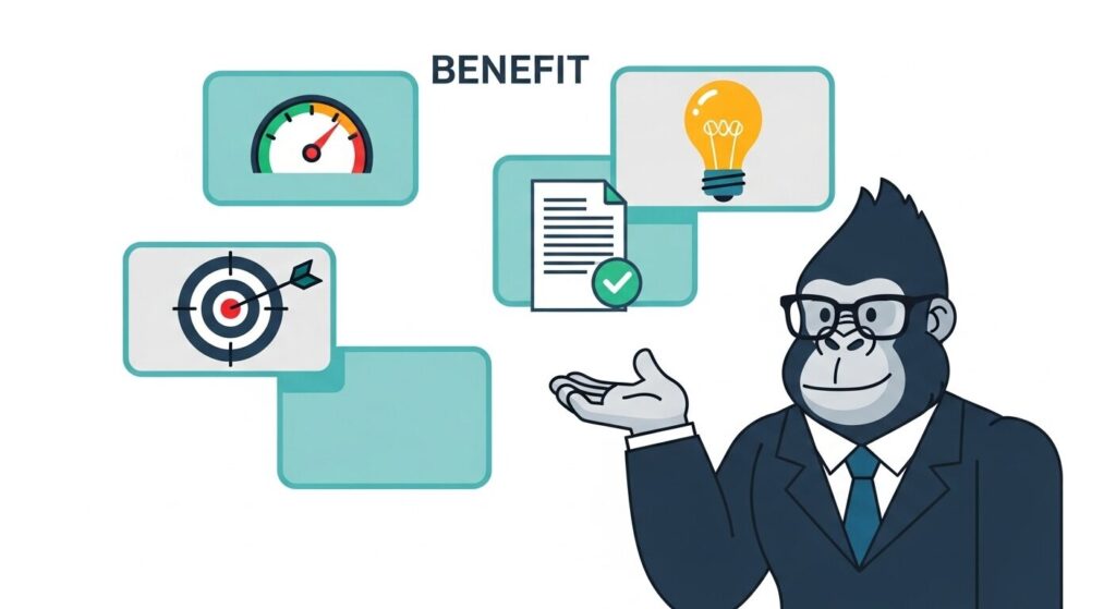 ChatGPT業務効率化で得られる4つのメリットのイラスト