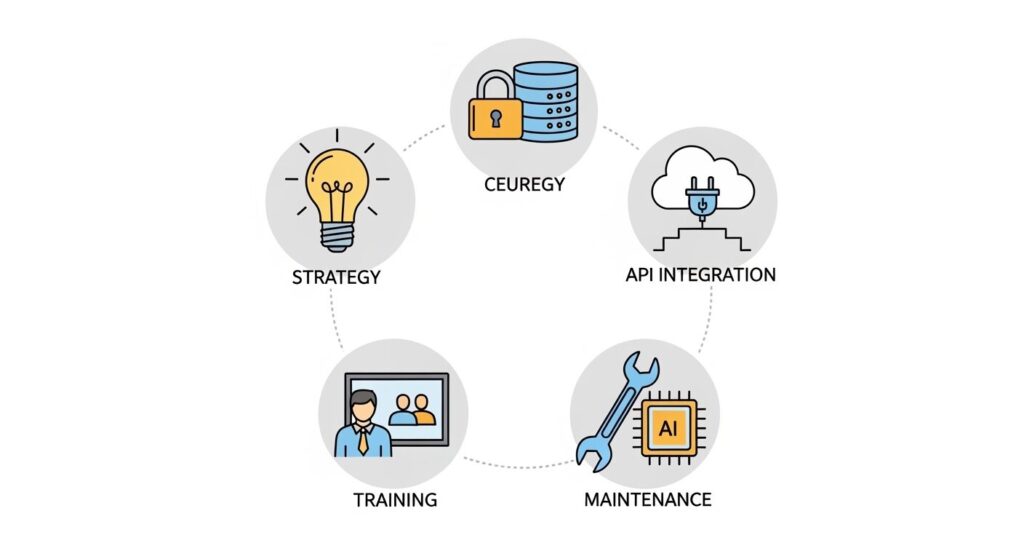 複数の支援会社をパネル形式で並べた比較イラスト。各パネルは得意領域を示すアイコンで識別され、ビジネスパーソンが最適なパートナーを選ぶ様子を表している。