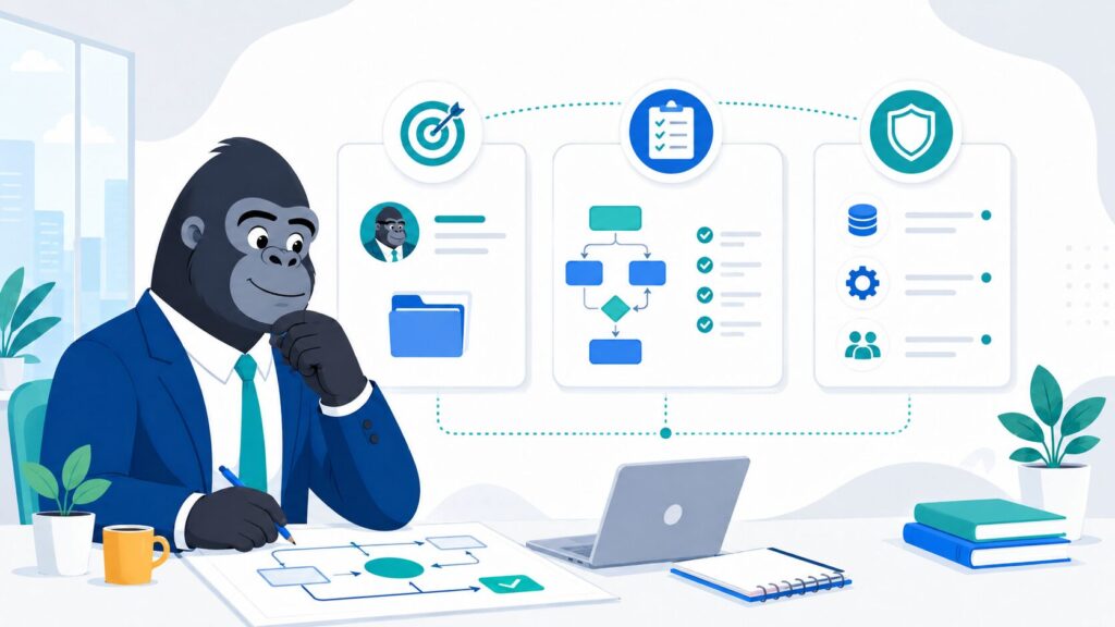 AI社員を作る前に業務・対話相手・ツールを決めるイメージ