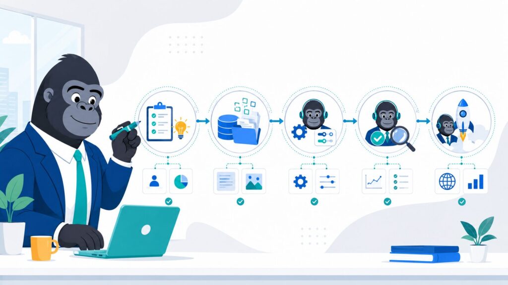 AI社員の作り方5ステップの設計フローを示すイメージ