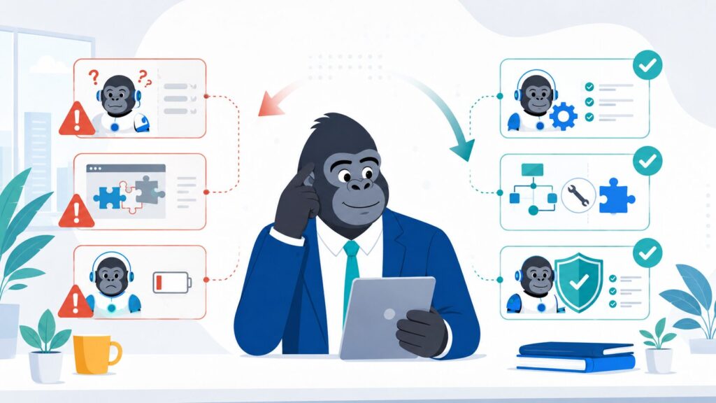 AI社員づくりでよくある失敗と対策を点検するイメージ