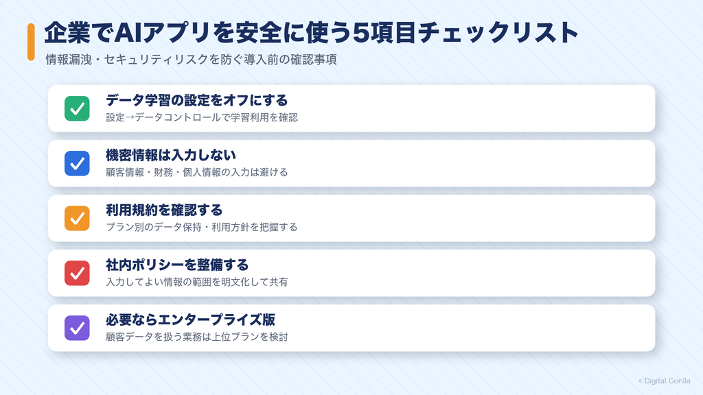 企業でAIアプリを安全に使う5項目チェックリスト