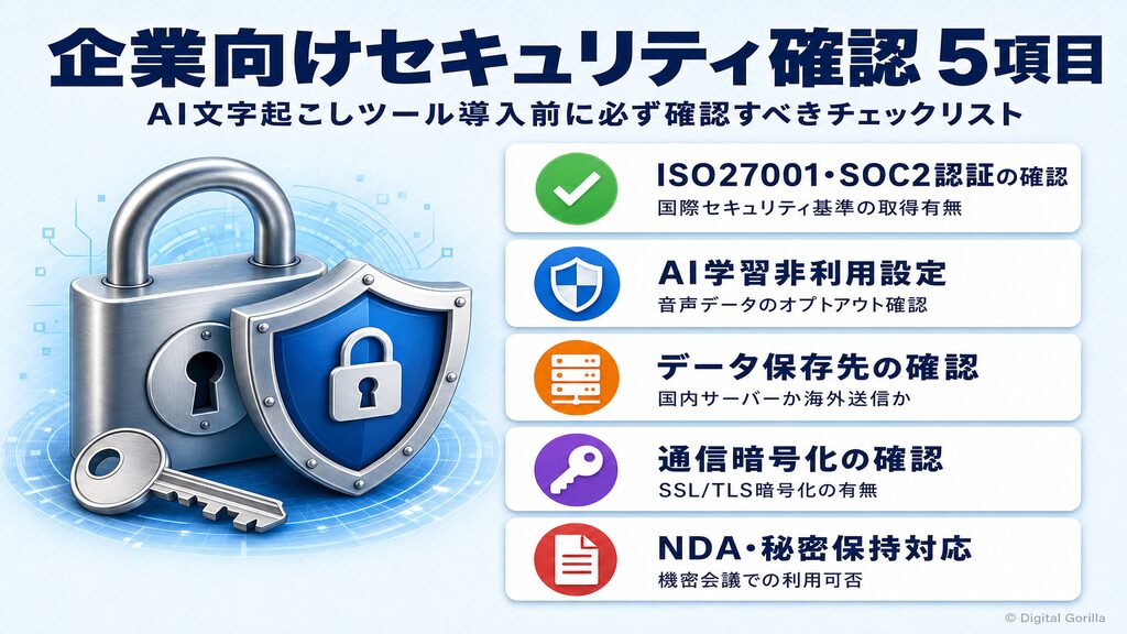 企業向けAI文字起こしツール導入前のセキュリティ確認5項目チェックリスト