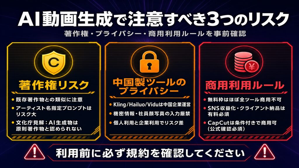 ai動画生成を無料で使うときの著作権・プライバシー・商用利用リスク