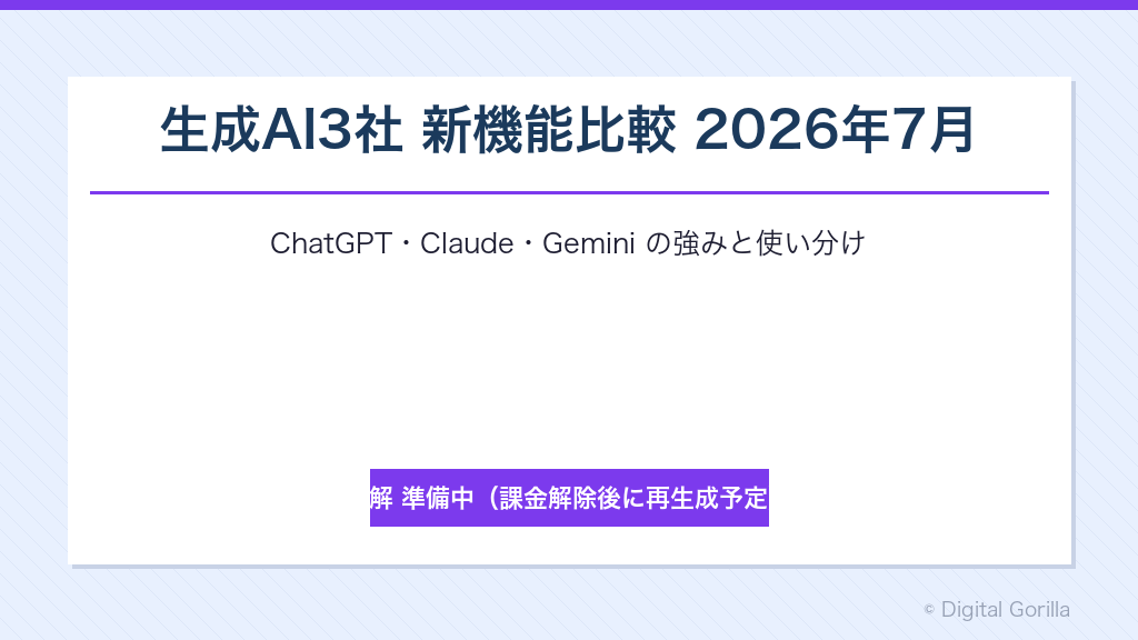 生成AI3社新機能比較 2026年7月 ChatGPT・Claude・Gemini の強みと企業向け使い分けガイド