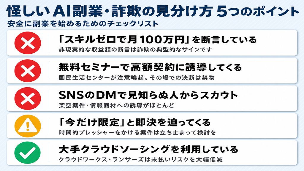 怪しいAI副業・詐欺案件を見分ける5つのチェックポイント（チェックリスト）