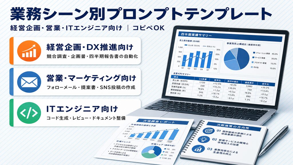 ChatGPT業務シーン別プロンプトテンプレート3パターン（経営企画・営業・ITエンジニア向け）
