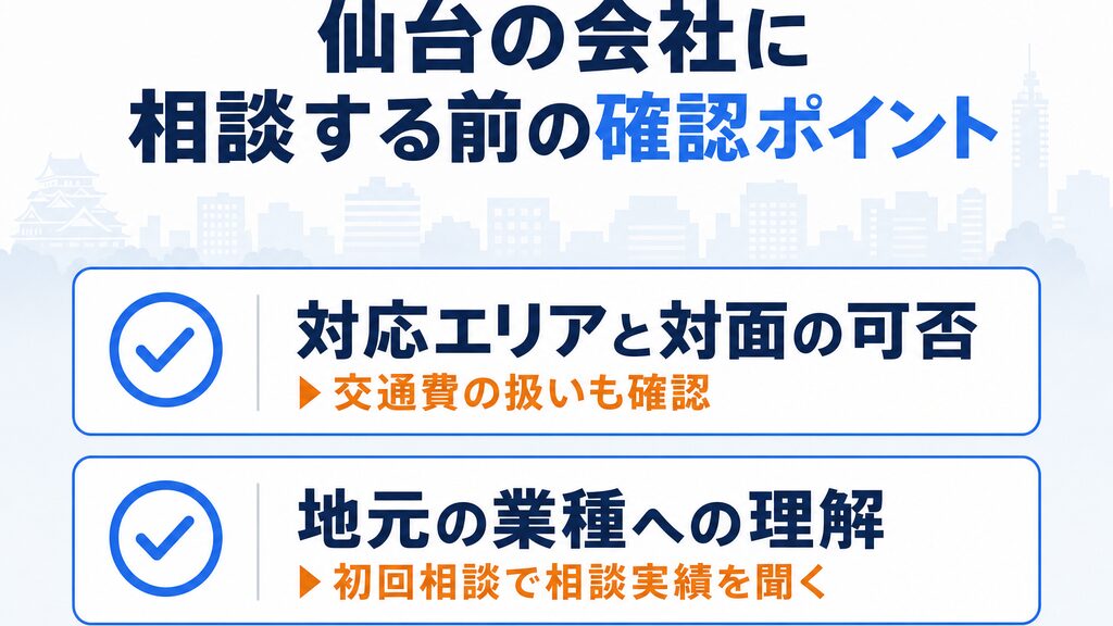 仙台の会社に相談する前の確認ポイント(対応エリアと対面の可否・地元の業種への理解)