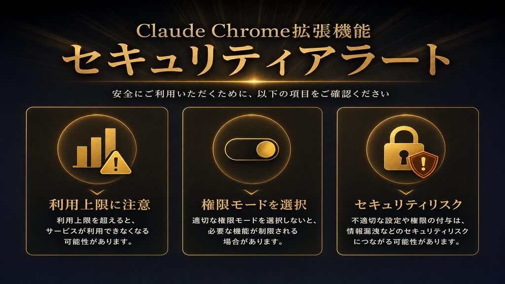 Claude in Chrome注意点：利用上限・権限モード・セキュリティリスクの3点チェック