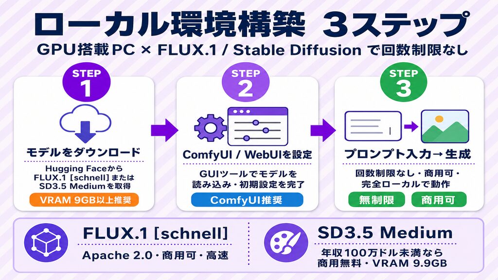 ローカル環境でAI画像生成を始める3ステップ｜FLUX.1・Stable Diffusion・ComfyUIのGPU要件と構築手順