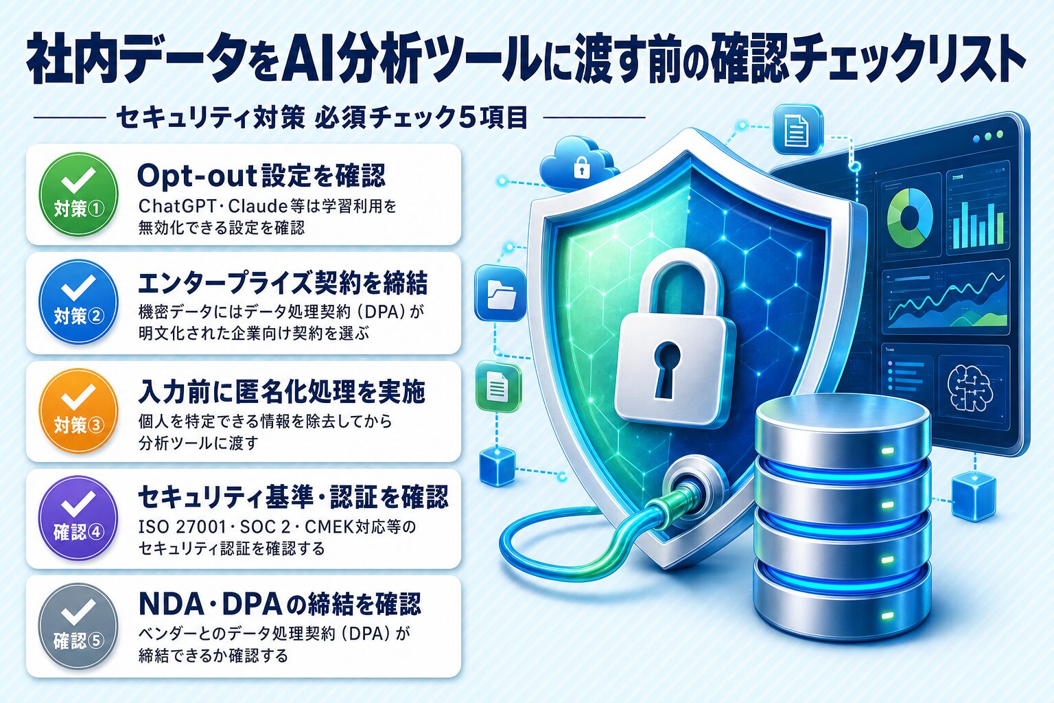 社内データをAI分析ツールに渡す前のセキュリティ確認チェックリスト5項目