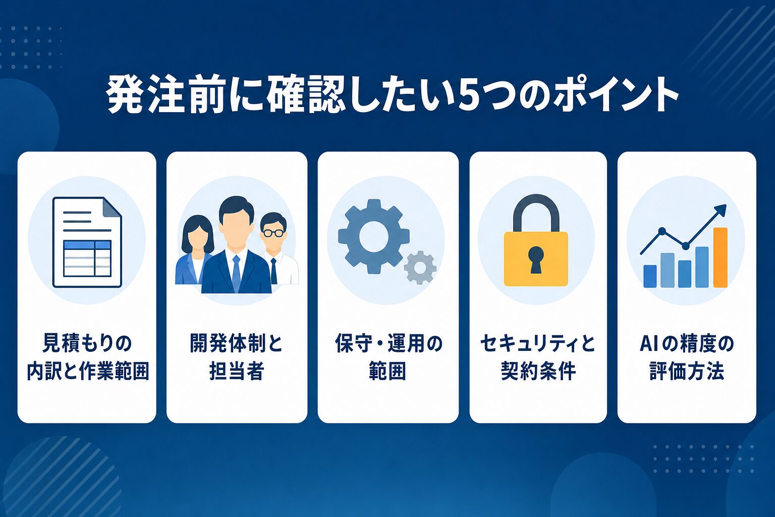 発注前に確認したい5つのポイント（見積もり・開発体制・保守・セキュリティ・AI精度）