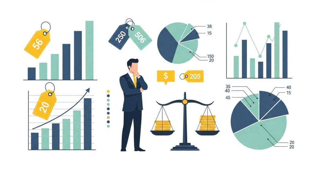 コストパフォーマンスを検討するビジネスパーソン