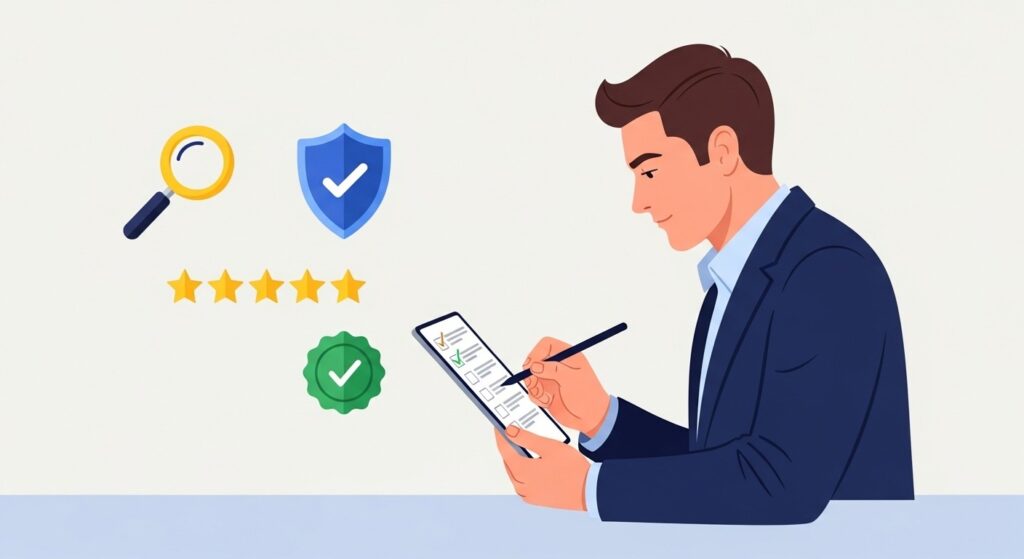 チェックリストにチェックをつける男性