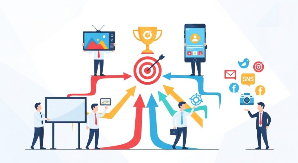 目標に向かってゴールを目指すイメージ図