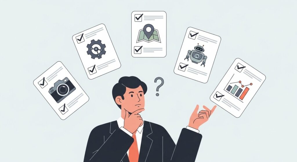 選択肢がある中で悩むビジネスパーソン