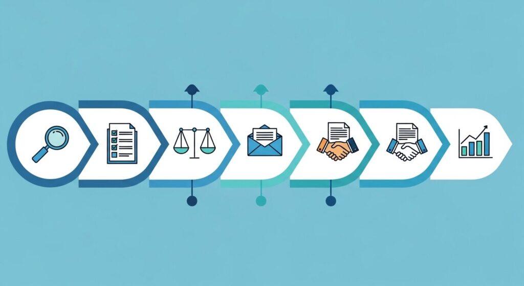 最適な広告代理店を選ぶための7ステップのフロー図イメージ
