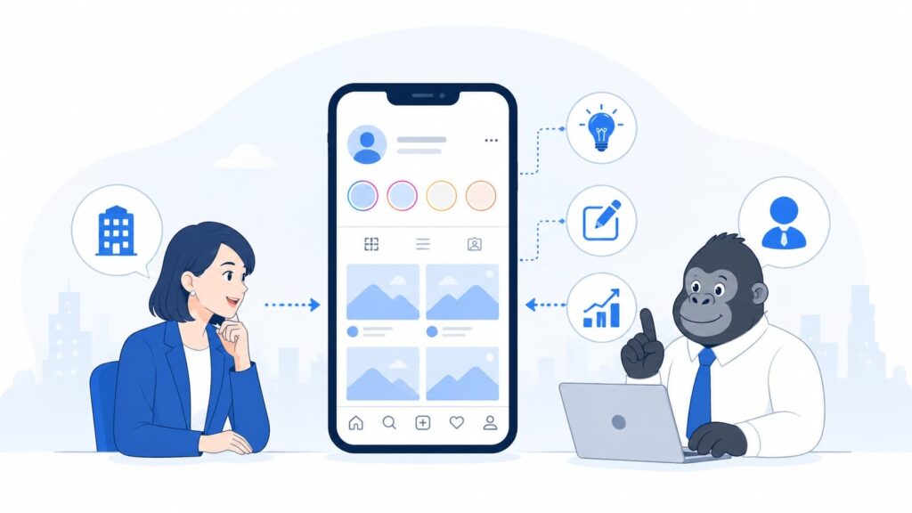 業務範囲をすり合わせるゴリラとビジネスパーソン
