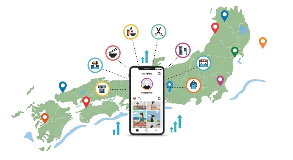 日本中にSNSの情報が拡散されるイメージ