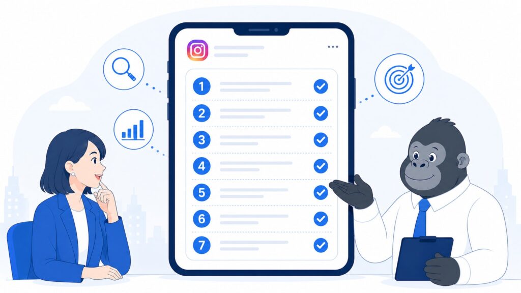 チェックポイントを解説するゴリラの画像