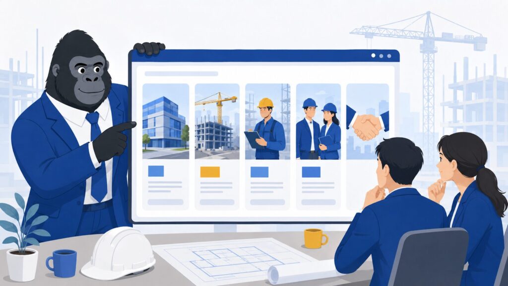 建設業ホームページに必要な5つのページ構成を整理するイメージ